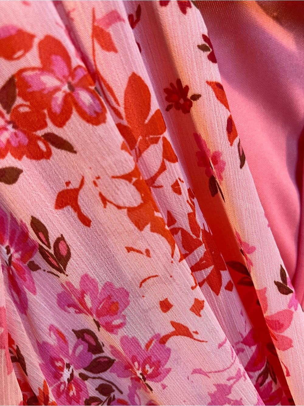DKNY Pink and Coral Floral Wrap Midi Dress Sz 16 - Picture 6 of 8